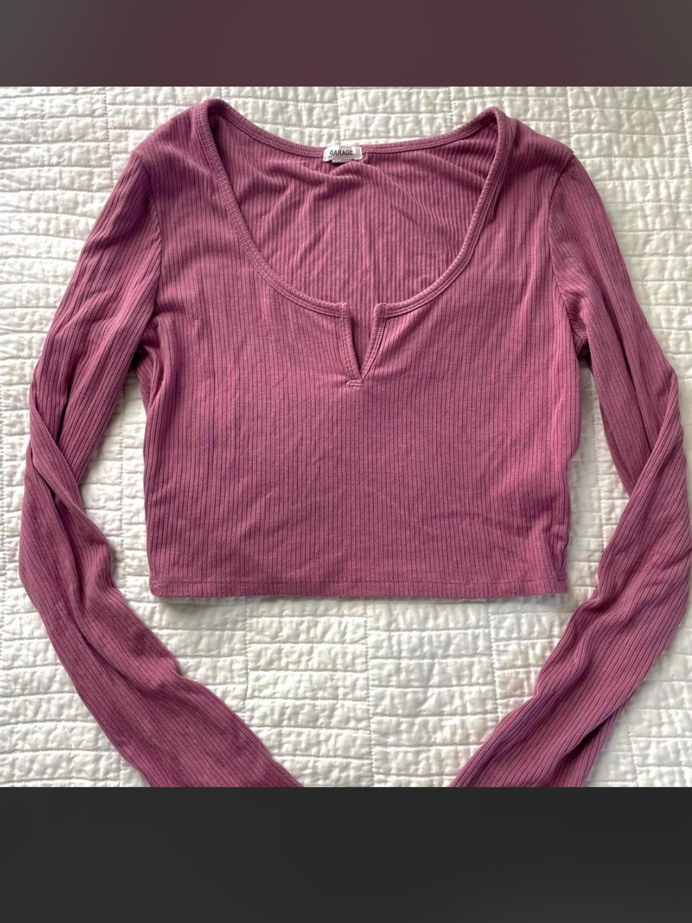 Garage Mauve Ribbed Long-Sleeve Crop Top